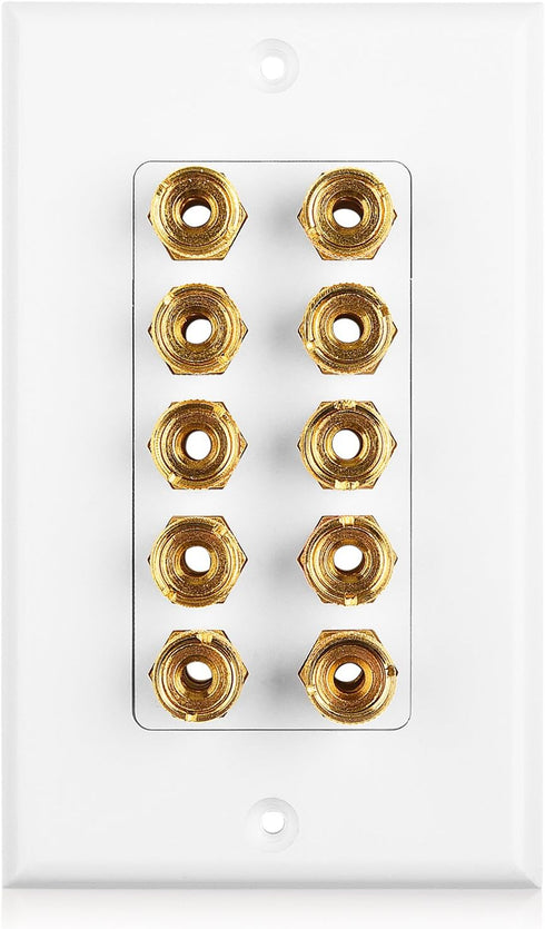 Cable Matters Speaker Wire Wall Plate (Speaker Wall Plate, Banana Plug Wall Plate) for 5 Speakers in White...