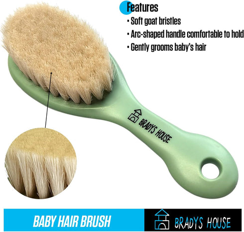 3 Piece Baby Hair Brush & Comb Set for Newborns- Soft Goat Bristle Hair-Brush, Silicone Bath Brush and Plastic Comb for Infant, Toddler, Kids - Ba...