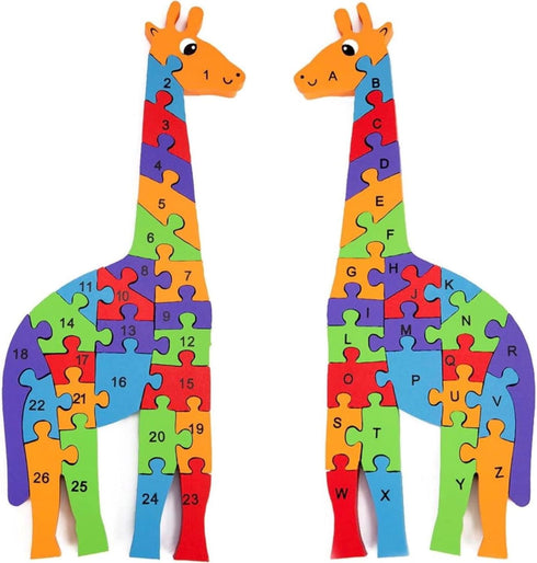 LovesTown Giraffe Wooden Puzzle, 26PCS Jigsaw Puzzle Alphabet and Number Blocks Wooden Building Blocks for Kid Preschool...