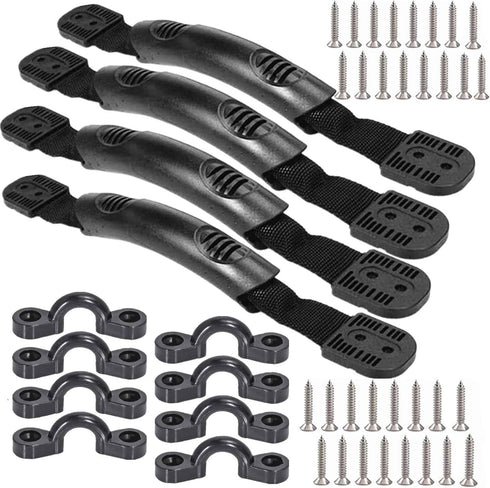 4Pcs 2 Hole Kayak Canoe Carry Handles, Kayak Boat Side Mount Paddle Park Handles - 8 Pcs Pad Eye with 32 Pcs Screws for Boat Kayak Deck Rigging Ki...