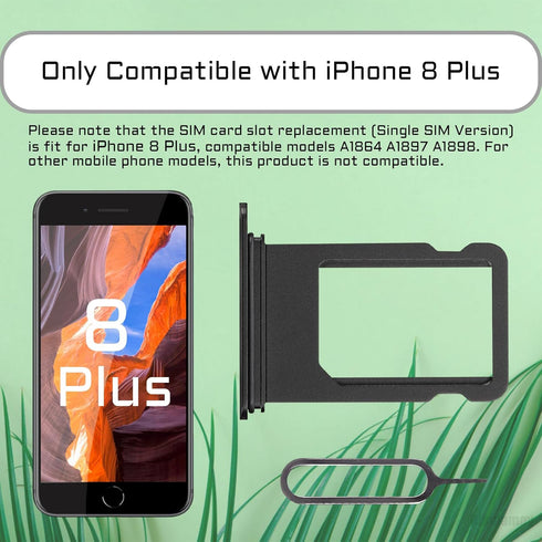for iPhone 8 Plus Black SIM Card Adapter Replacement Single SIM Version 8Plus Single Card Slot Holder Part with Waterproof Rubber Ring SIM Ejector...