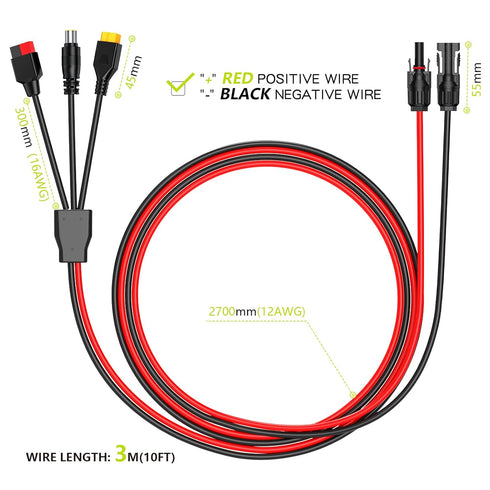 3-in-1 (XT60, DC7909, Anderson) Adapter Extension Cable, 10FT 12AWG Compatible with Anderson DC 8mm Adapter XT60 Connector for Outdoor Portable So...