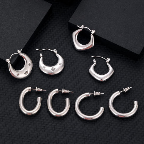 8 Pairs Stainless Steel Chunky Gold Silver Hoop Earrings Set,Gold Earrings for Women,Hypoallergenic Hoop Huggie Trendy Jewelry Earrings for Women...