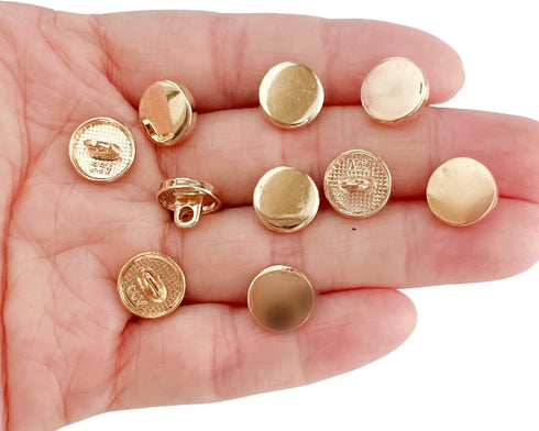 PEPPERLONELY 10PC 10mm Simple Metal Round Buttons with Shank Sew On for Clothes Dress Coat Jeans Shirt Buttons, Gold, 3/8 Inch...