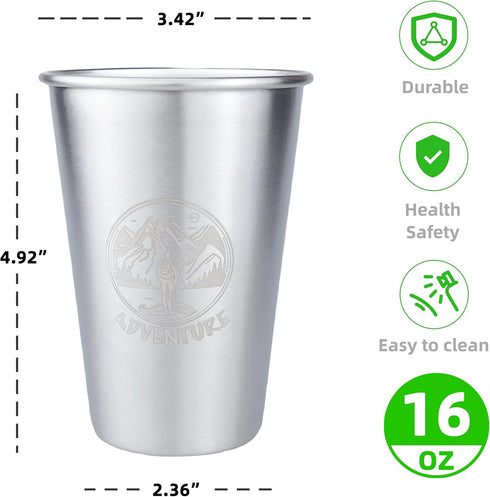 Camping Cup 16oz (4 Pack) Camping Gift for Him Father Stackable Metal Mug Pint Cup 18/8 Stainless Steel Cup for Outdoor Picnic Hiking Fishing Surf...