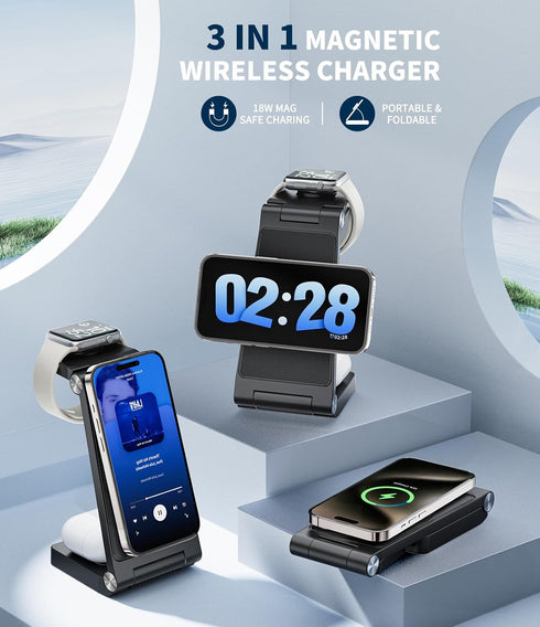 ANNNWZZD 3 in 1 Wireless Charging Station for Apple MagSafe Charger phone and watch charger station for iphone, Iphone wireless Charger Stand Comp...