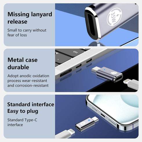 USB C-to Lightning Adapter, 35W PD Connector, 2 Piece Set, Compatible with iPhone 15 Series and Other C Type Devices, Fast Charge, Grey Design, Su...