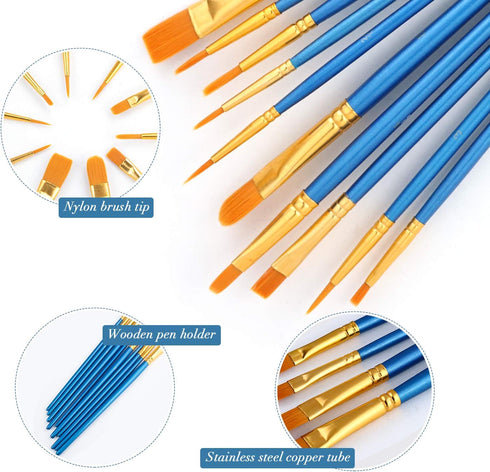 Acrylic Paint Brush Set, 4 Packs / 40 pcs Nylon Hair Brushes for All Purpose Oil Watercolor Painting Artist Professional Kits...