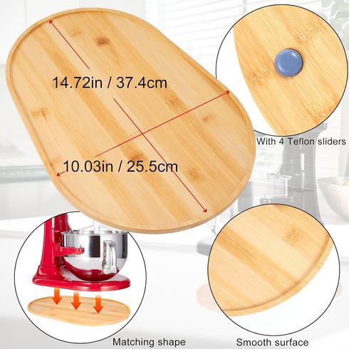 Mixer Sliding Slider Compatible with KitchenAid Bowl Lift Mixer - Bamboo Kitchen Countertop Storage Mover Sliding Caddy Moving Tray for Kitchen Ai...