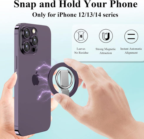 Magnetic Phone Grip, Magnetic Phone Ring Holder for iPhone 14 13 12 MagSafe Accessories 360° Adjustable Kickstand Only for iPhone 14/13/12 Pro Max...