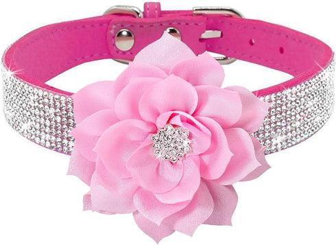 Rhinestone Dog Collar, Cute Dazzling Sparkling Soft Suede Leather Adjustable Pet Dog Cat Collar Crystal Diamond for Puppy Small Medium Large Dogs ...