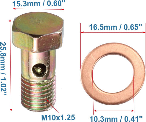 X AUTOHAUX 2 Set Banjo Bolt Brake Fitting Adapter Kit M10x1.25 Brake Line Thread Banjo Bolt with 10mm Washers...
