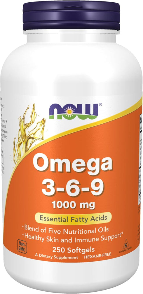 NOW Supplements, Omega 3-6-9 1000 mg with a blend of Flax Seed, Evening Primrose, Canola, Black Currant and Pumpkin Seed Oils, 250 Softgels...
