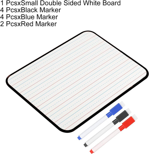 PATIKIL Dry Erase Board with Lines Set, 12" x 9" Small Double Sided White Board with Markers for Writing Practice Learning at Home Office Study, B...
