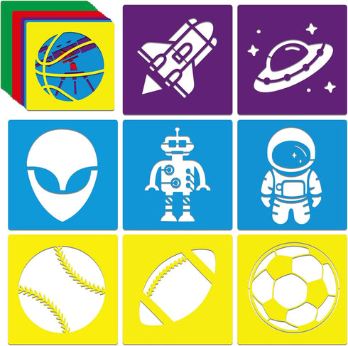 24 PCS Kids Stencils for Painting Sidewalk Chalk Stencils Boys Discovery Themed Stencils Kids Style Collection - 6 in...