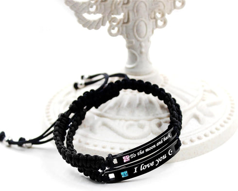 Uloveido 1 Pair Handmade Braided Engraved Bracelets for Couples, Couples His and Hers Bracelets for Men Women Him and Her Birthday Valentine's Day...
