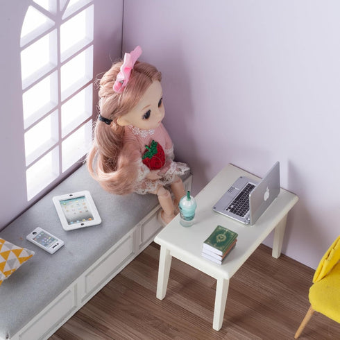 12Pcs Dollhouse Miniature Laptop Computer Tablet Phone Lamp Book Glasses Coffee Headset Simulation Accessories 1/12 1/6 Toy Pad Play Set Fits Barb...