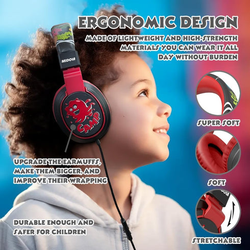 Kids Headphones Volume Limited 85/110dB for Over-Ear Foldable Sound Protection Headset with Mic Inline AUX 3.5mm Cord for Child School Travel Tabl...