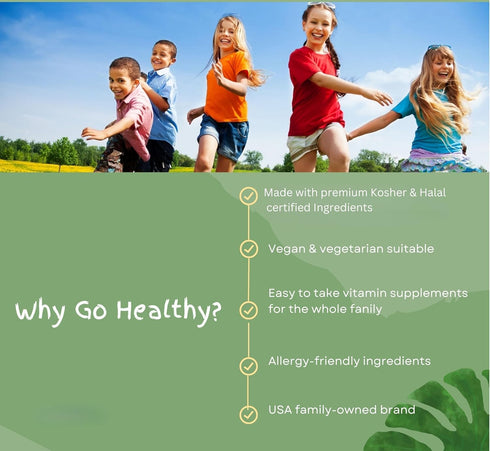 Go Healthy Vitamin D Kids Gummies, Kids Gummy D3, Immune Support, Toddler Vitamin D Gummies – Kosher, Halal, Non-GMO, Gluten-Free, Delicious Fruit...