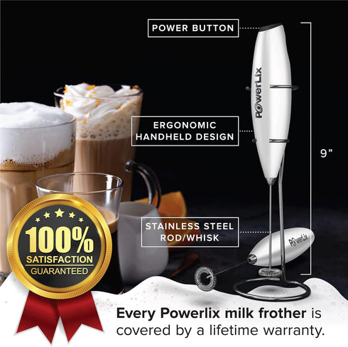PowerLix Powerful Handheld Milk Frother With Stand Battery Operated Foam Maker Frother Wand For Coffee (A Black) (Snow White)...
