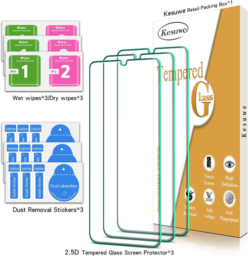 Kesuwe [3 Pack Screen Protector for LG V60 ThinQ, V60 ThinQ 5G, V60 ThinQ 5G UW, High Definition, 9H Hardness Tempered Glass, Anti Scratch, Ultra ...