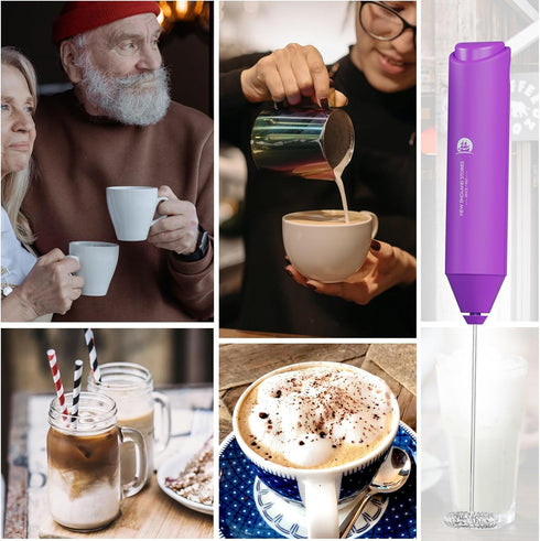 Powerful Milk Frother Handheld Foam Maker, Mini Whisk Drink Mixer for Coffee, Cappuccino, Latte, Matcha, Hot Chocolate, No Stand, Dark Orchid...
