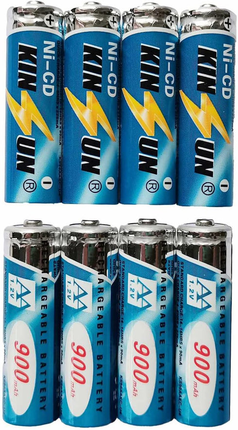 KINSUN 8-Pack Rechargeable Battery 1.2V Ni-Cd AA 900mAh for Outdoor Solar Garden Light Landscape Lights Path Lights...