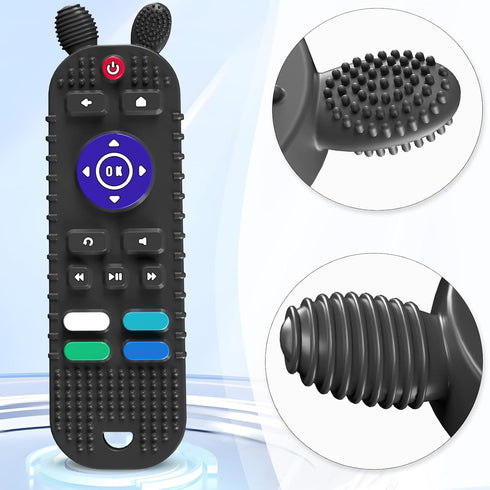 TV Remote Control Shape Baby Teething Toys and Phone Shape Teether Toys for Babies 6-12 Months, Soft Flexible Silicone Chew Toys for Baby - Black...