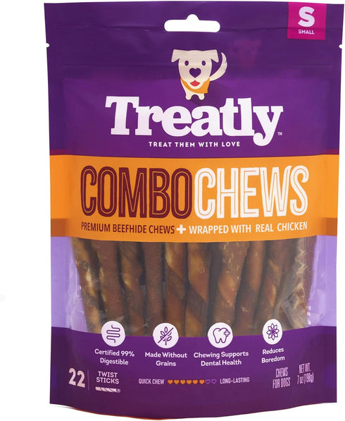 Combo Chews Rawhide/Pork Flavor Rawhide Stick 5" w/Chicken Meat Wrap Dog Chew Treats - 22 Count/1 Pack...