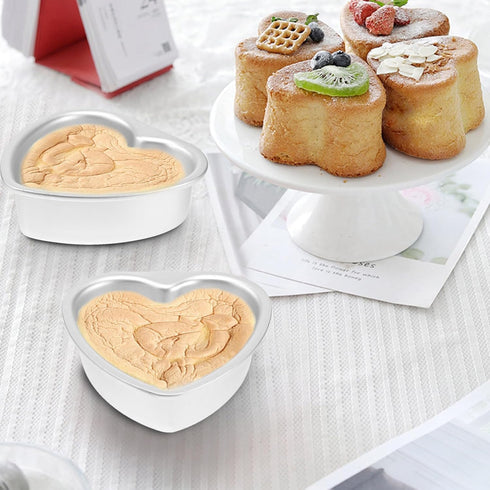 Luxshiny Heart Cake Pan 5pcs 4 Inch Mini Cake Pans Heart Shaped Cake Baking Moulds Aluminium Cake Tin Cheesecake Pan Bakeware for Wedding Birthday...