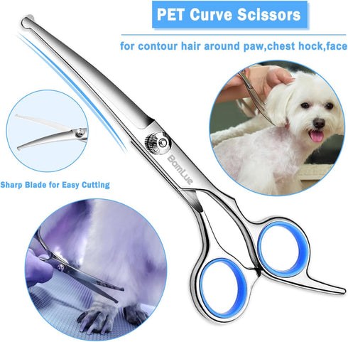 6 in 1 Professional Stainless Steel 4CR Safety Round Tip Dog Grooming Scissors, Anti-Rust Shears Cat Grooming Scissors Pet Kit, Thinning Straight ...