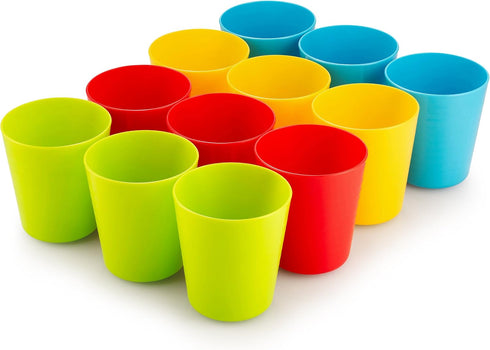 Kids Cups - Set of 12, 8 oz Plastic Cups Reusable - Dishwasher Safe - BPA-Free for Kids & Toddler...