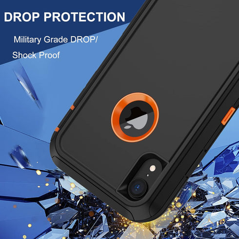 for iPhone XR Case with 2 x Screen Protector, Heavy Duty Shockproof/Drop Proof/Dust Proof 3-Layer Military Protection Full Body Rugged Defender Du...