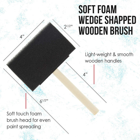 US Art Supply 4 inch Foam Sponge Wood Handle Paint Brush Set (Value Pack of 10) - Lightweight, durable and great for Acrylics, Stains, Varnishes, ...