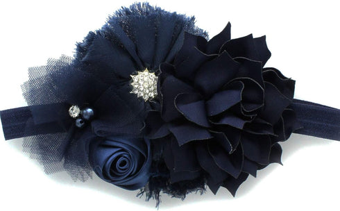 My Lello Baby Headband Shabby Fabric Flower Cluster Stretchy Elastic Navy...