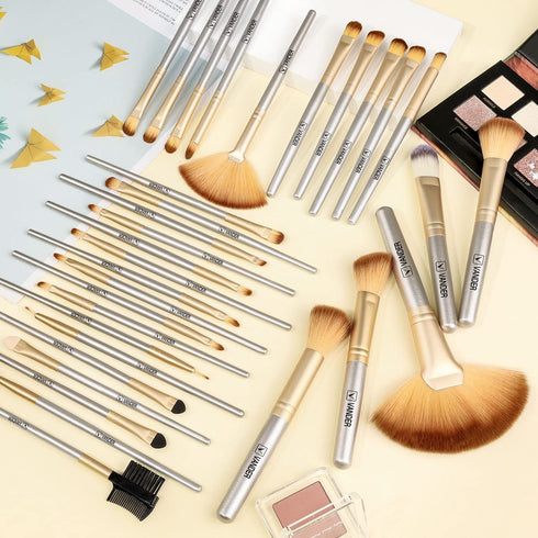 Make up Brushes, VANDER Professional 32pcs Makeup Brush Set, Makeup Brushes Set Foundation Blending Cosmetic Brush Set Kit,Champagne?Cosmetic bag ...