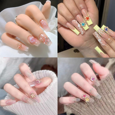 50Pcs Flower Nail Charms 3D Lovely Flower Charms Nail Rhinestones Gold Edge Glaze Design Resin Nail Jewels Colorful Floral Nail Art Charms Supplie...