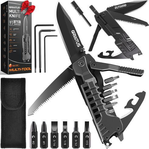 Multitool Knife 17 in 1Fire Starting Sticks, Bottle Opener, Saw Screwdrivers Bottle Opener, Whistle, Window Breaker and More -Perfect for Camping,...