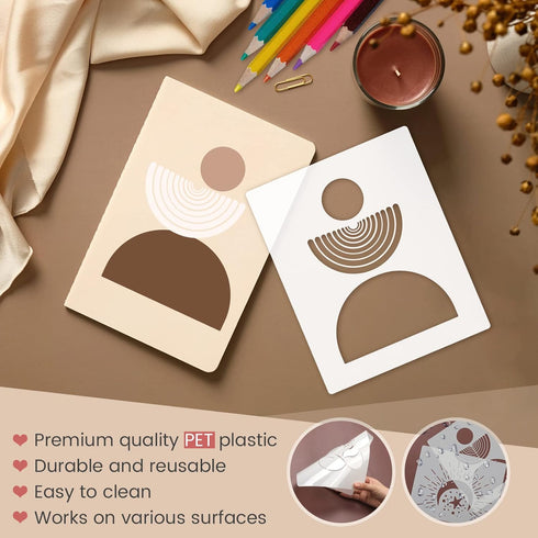 9PCS Sun Moon Painting Stencils, 8x10 Inch Abstract Boho Templates Mountain Landscape Drawing Stencils Minimalist Sunrise Themes Women Stencils fo...