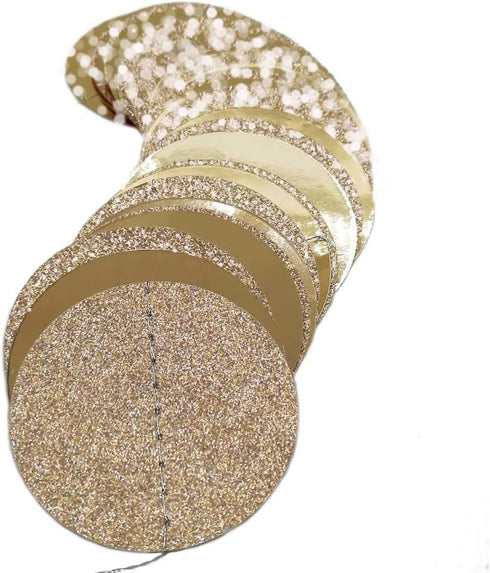 6 Pcs Glitter Champagne Gold Paper Circle Dots Garland (52 Feet) Party Hanging Bunting Birthday Party Decorations Engagement Party Bridal Shower W...