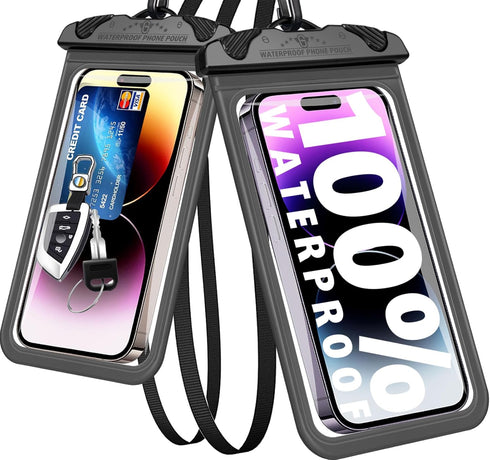 Waterproof Phone Pouch 2 Pack, 100% Waterproof Phone Case Dry Bag with Lanyard for iPhone 15 14 13 12 Pro Max Plus Samsung Galaxy S24 S23 Ultra-Be...