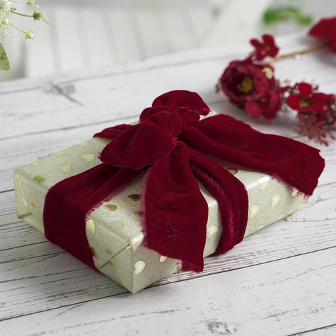 MEEDEE Burgundy Velvet Ribbon 3 Inch Burgundy Red Velvet Ribbon Fringe Velvet Ribbon Raw Edge Silk Velvet Ribbon for Wreaths, Flower Bouquet, Phot...
