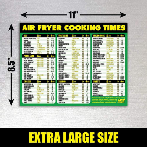 Air Fryer Cooking Times Magnetic Cheat Sheet - Extra Large Easy to Read 11” x 8.5” Airfryer Kitchen Accessory - Quick Reference Guide Magnet for O...