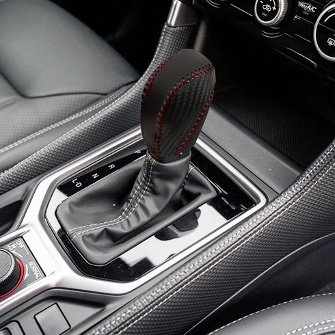 Compatible with DIY Genuine Leather Carbon Fiber Texure Gear Shift Knob Cover Interior Protective Cover for Subaru Forester 2019 2020 2021 Black R...