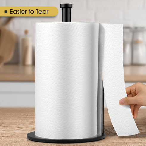 Black Paper Towel Holder, Countertop Paper Towel Holder, Steady Paper Roll Holder, Weighted Paper Towel Stand for Kitchen Bathroom...
