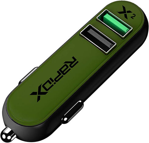 RapidX RXX2QCOLV X2 2 Port Car Charger with Quick Charge Olive...