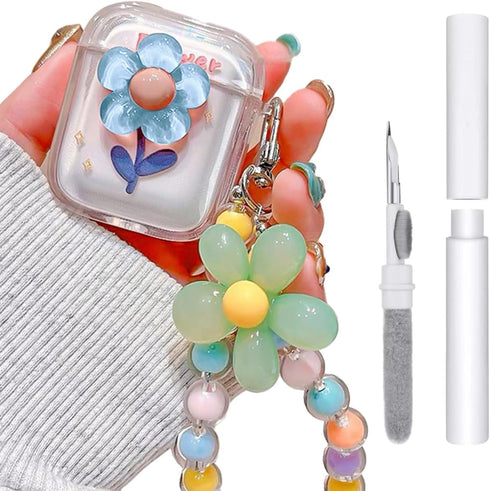 Compatible with Airpods Case with Cleaning Kit, Cute Clear Flower Airpods Protective Skin Airpod Case Cover Airpod 2 Case for Girl Women Compatibl...