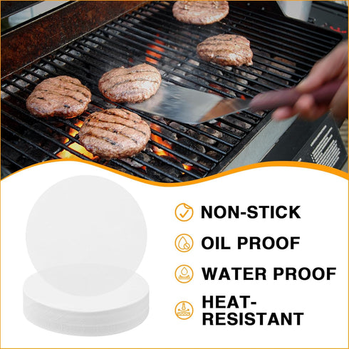 GWHOLE 500pcs Wax Paper Non-Stick Hamburger Patty Paper Food Grade BBQ Grill Waxed Stencil Sheet Restaurant-Grade Round Wax Paper, 4.3 inch...