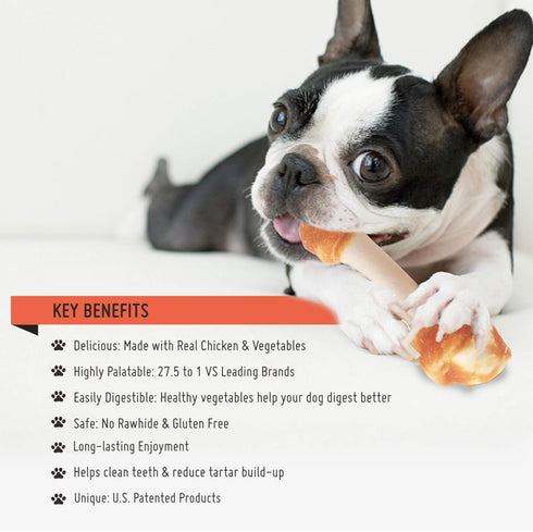 Chicken Dog Chew Bones Medium, Rawhide Free, Grain Free, Made with Real Chicken & Wholesome Vegetables, Knotted Bones Medium 5pcs/pack...