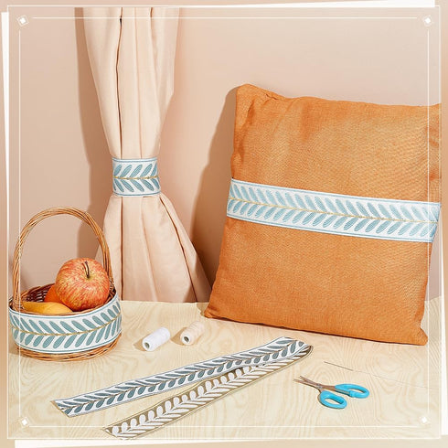 OLYCRAFT 10.9 Yards Jacquard Ribbon Trim 2.4 Inch Leaf Pattern Jacquard Polyester Ribbons Blue Leaf Jacquard Woven Embroidery Trim for DIY Sewing ...